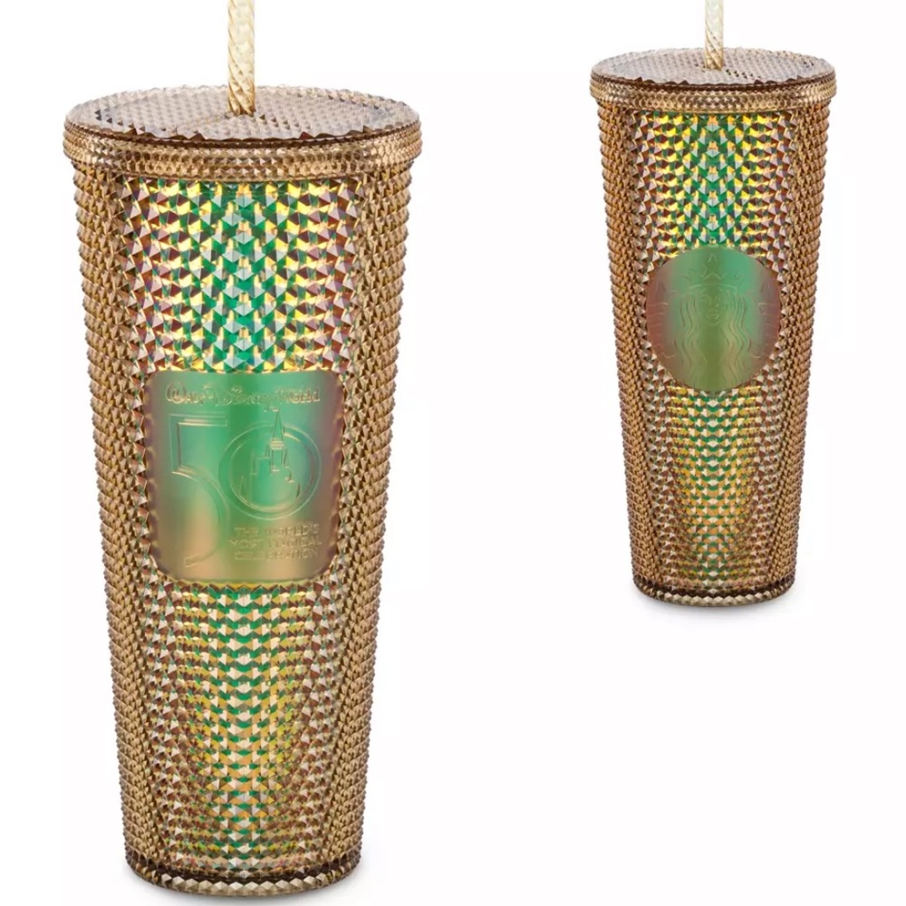 Walt Disney World 50th Anniversary Geometric Starbucks Tumbler with Straw Gold